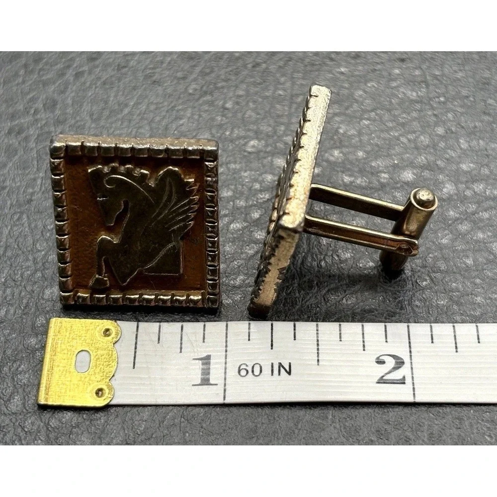 Vintage Horse Pegasus Equestrian Enamel Large Cufflinks Base Metal Gold Tone
